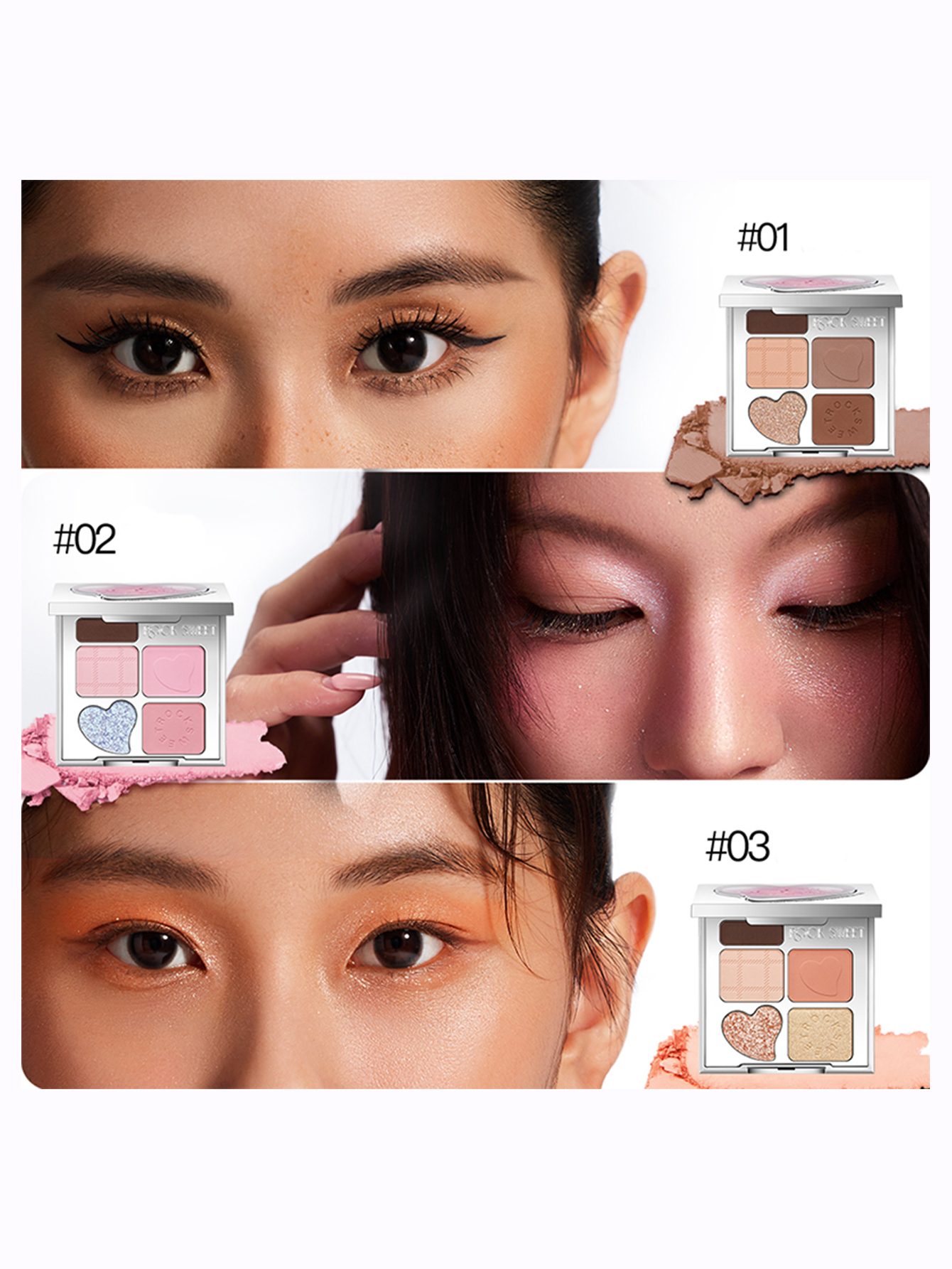 ROCK SWEET Bảng Mắt & Mày 5 Màu | Chì Mày Tông Tự Nhiên, Phấn, Màu Mắt, Tạo Khối, Bắt Sáng, Chống Mồ Hôi