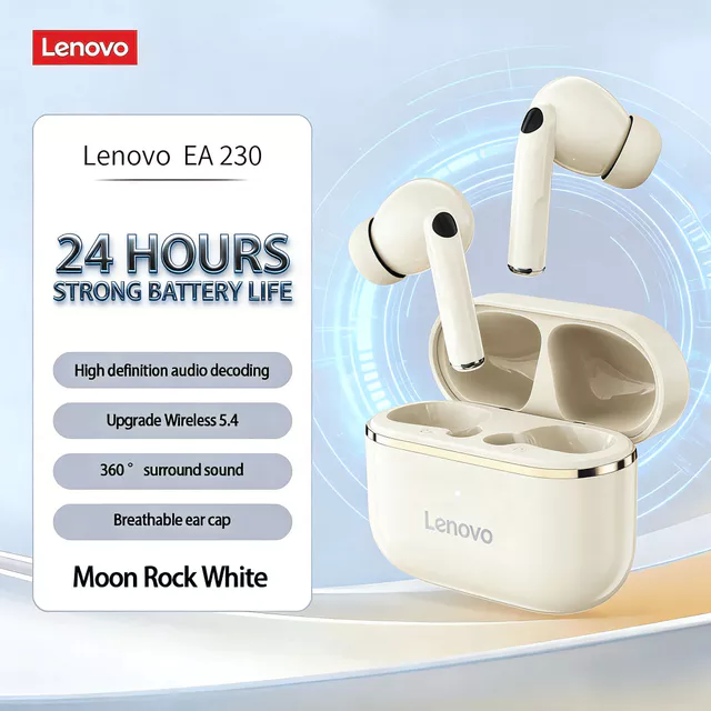 Tai nghe Lenovo EA230 Tai nghe Tai nghe không dây trong tai Tai nghe nhét tai 40H Thời gian chơi Bluetooth5.4 Tai nghe có độ trễ thấp Âm thanh HiFi Âm nhạc Sử dụng hàng ngày Du lịch