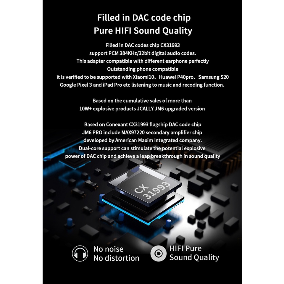 Product image Jcally JM6 Pro Type-C sang 3.5mm Dual DAC CX31993 MAX97220 Bộ chuyển đổi giải mã âm thanh kỹ thuật số Amp DAC 5