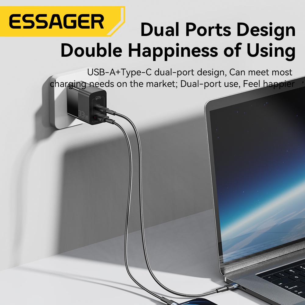 Ảnh Củ sạc nhanh ESSAGER nhiều cổng USB C 33W thích hợp cho iP 14 13 12 11 Pro Max XS 8 Plus iPd Pro Air Mini 3