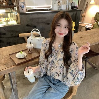 Áo Sơ Mi Voan Tay Dài In Họa Tiết Hoa Phong Cách Hàn Quốc Cho Nữ