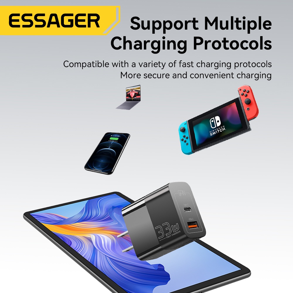 Ảnh Củ sạc nhanh ESSAGER nhiều cổng USB C 33W thích hợp cho iP 14 13 12 11 Pro Max XS 8 Plus iPd Pro Air Mini 1