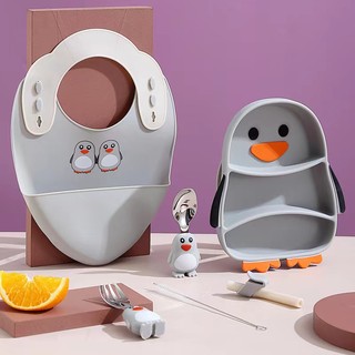 Bộ 4 Dụng Cụ Ăn Bằng Silicone Hình Chim Cánh Cụt Cho Bé