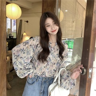 Áo Sơ Mi Voan Tay Dài In Họa Tiết Hoa Phong Cách Hàn Quốc Cho Nữ