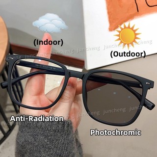 Kính chống bức xạ Photochromic dành cho nam và nữ Kính mắt vuông đơn giản chống xanh Kính râm bóng ngoài trời