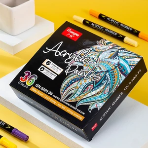 Bút acrylic 36 màu 2 đầu ngòi nhỏ thích hợp vẽ trên nhiều chất liệu: giấy, vải, thủy tinh, gỗ, kim loại
