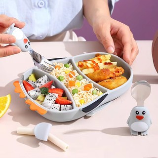 Bộ 4 Dụng Cụ Ăn Bằng Silicone Hình Chim Cánh Cụt Cho Bé