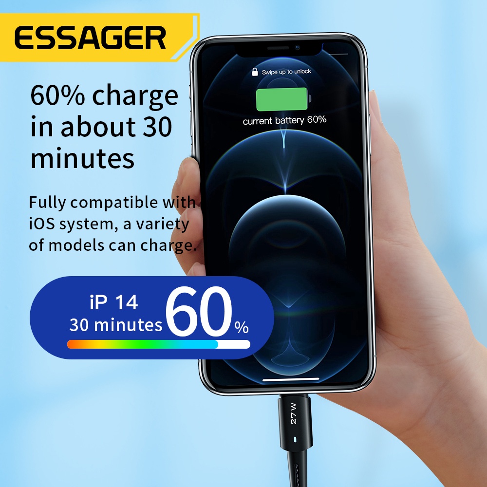Ảnh Dây cáp sạc nhanh ESSAGER 27w PD USB c sang L ip Type c thích hợp cho ios 7- IP14 Pro max 30w 4
