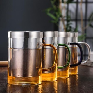 Cốc trà thủy tinh chịu nhiệt Tách nước Trà tách trà Bộ lọc bằng thép không gỉ Dung tích lớn Trà hoa có tay cầm Cốc gia đình
