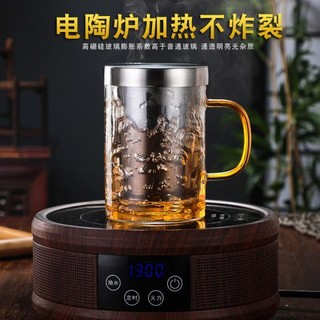 Cốc trà thủy tinh chịu nhiệt Tách nước Trà tách trà Bộ lọc bằng thép không gỉ Dung tích lớn Trà hoa có tay cầm Cốc gia đình
