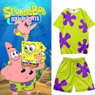 Rời Ngộ nghĩnh Tay Ngắn Pie Ngôi Sao Quần Short SpongeBob SquarePants Áo Thun宽松搞怪短袖派大星短裤 海绵宝宝T恤情侣套装