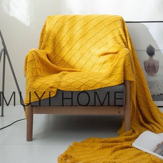 Chăn phủ sofa phong cách Bắc Âu retro, len dệt kim, họa tiết kim cương, màu trơn, đầu giường