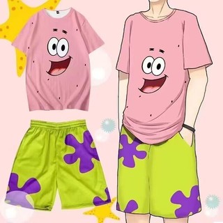 Rời Ngộ nghĩnh Tay Ngắn Pie Ngôi Sao Quần Short SpongeBob SquarePants Áo Thun宽松搞怪短袖派大星短裤 海绵宝宝T恤情侣套装