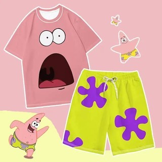 Rời Ngộ nghĩnh Tay Ngắn Pie Ngôi Sao Quần Short SpongeBob SquarePants Áo Thun宽松搞怪短袖派大星短裤 海绵宝宝T恤情侣套装