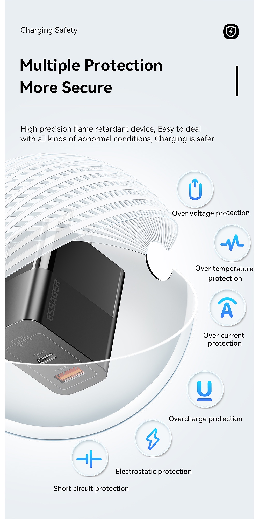 Mô tả Củ sạc nhanh ESSAGER nhiều cổng USB C 33W thích hợp cho iP 14 13 12 11 Pro Max XS 8 Plus iPd Pro Air Mini - 8