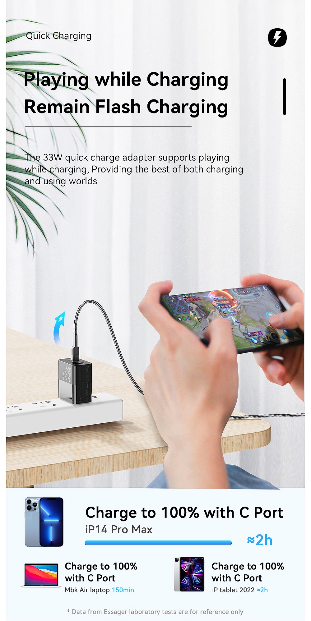 Mô tả Củ sạc nhanh ESSAGER nhiều cổng USB C 33W thích hợp cho iP 14 13 12 11 Pro Max XS 8 Plus iPd Pro Air Mini - 4