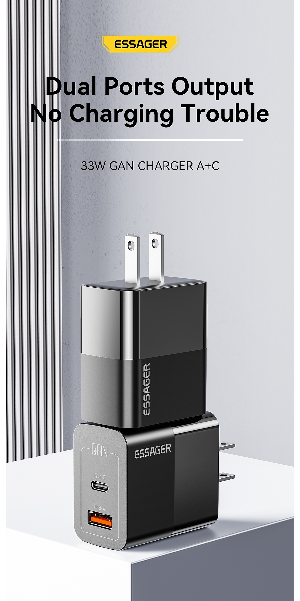 Mô tả Củ sạc nhanh ESSAGER nhiều cổng USB C 33W thích hợp cho iP 14 13 12 11 Pro Max XS 8 Plus iPd Pro Air Mini - 1