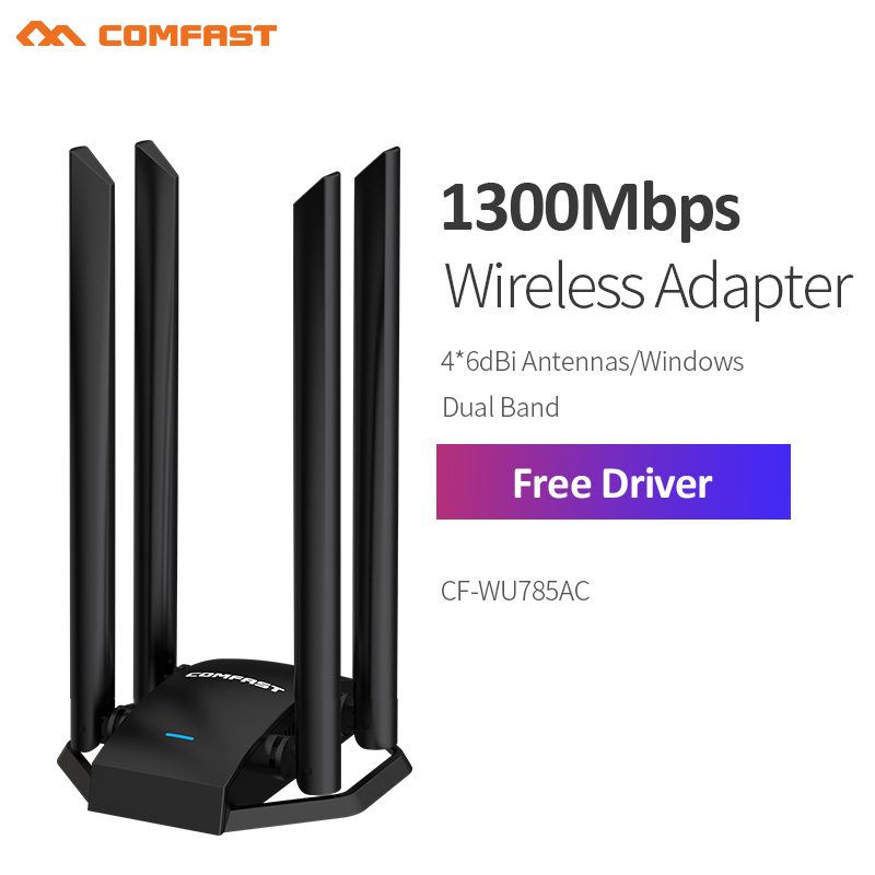 Comfast 1300Mbps USB WiFi cho máy tính Bộ thu tín hiệu Wifi băng tần ...