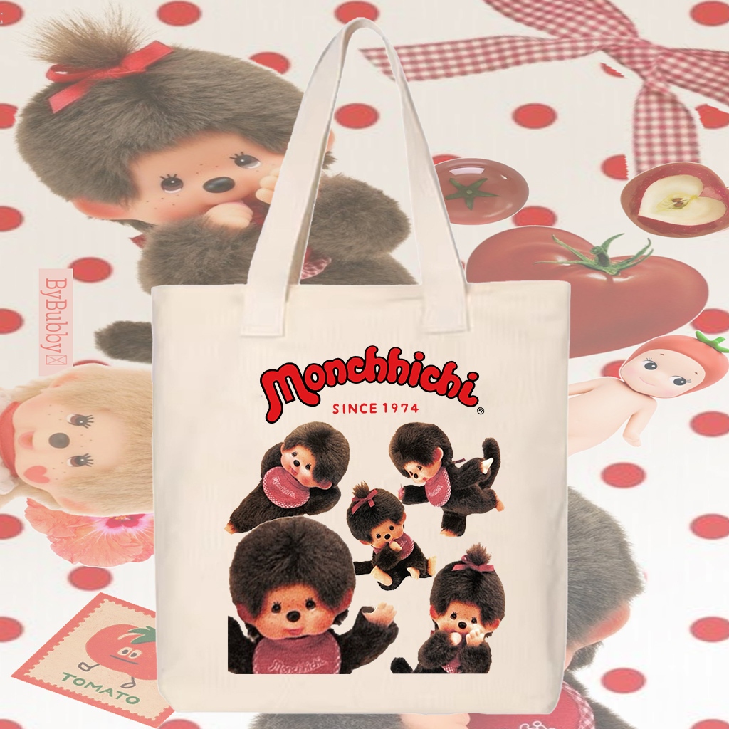 Monchhichi Túi Vải Hoạt Hình Dễ Thương Túi Vải Dung Tích Lớn Túi Đeo Vai Nữ Sinh