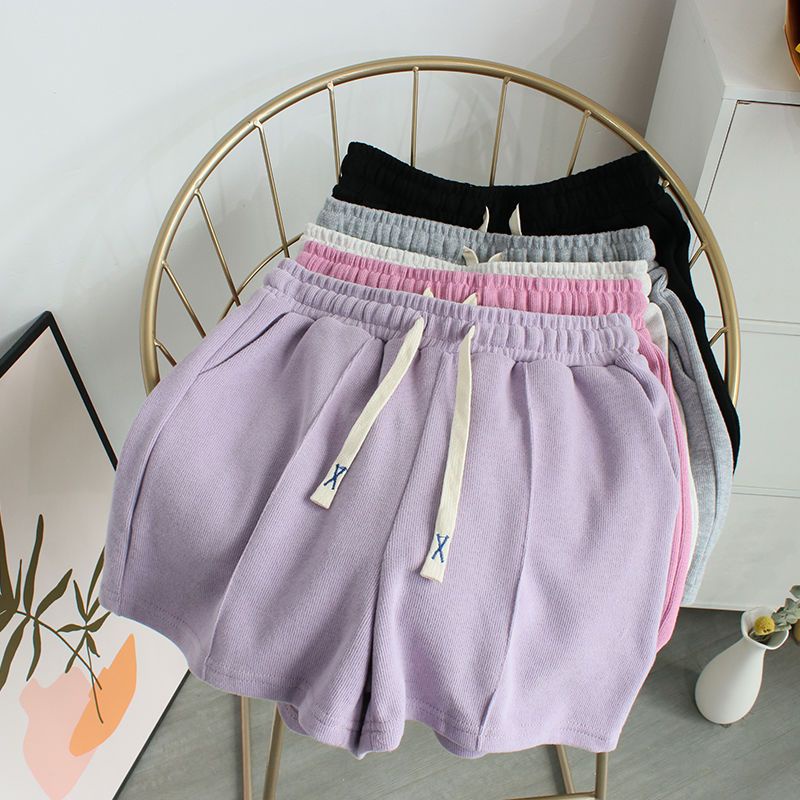 Quần short thể thao thêu thường ngày dành cho nữ Mùa hè Hàn Quốc Quần nóng tập thể dục dáng rộng mới