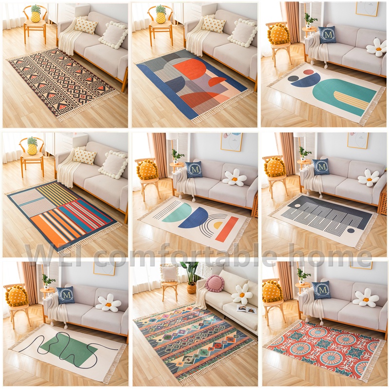 Thảm Trải Sàn Phòng Khách / Ngủ / Sô Pha Vải Cotton Lanh Cỡ Lớn Giặt Máy Được 50 Màu Lựa Chọn