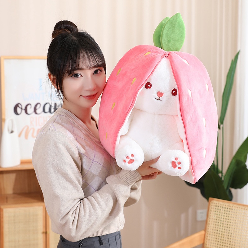 Rytanda 2 in 1 Gấu bông Thỏ Cà Rốt Thỏ trong củ cà rốt dâu tây Thỏ Plush Toy Quà sinh nhật dễ thương Rabbit plush toys