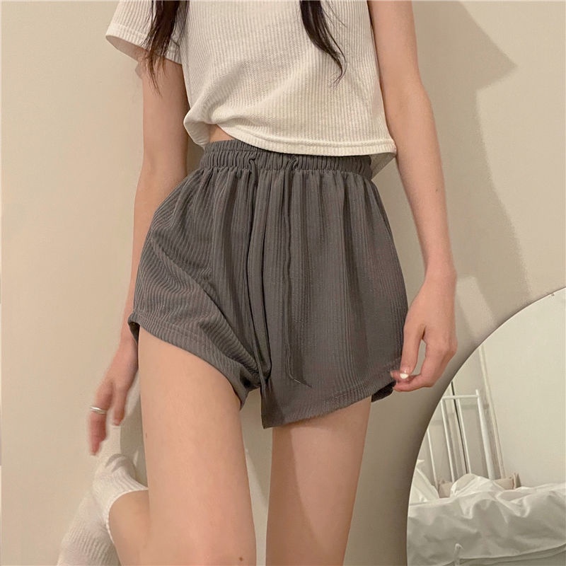 Dây rút màu đen Quần thường ngày dành cho nữ Mùa hè mới Quần ống rộng Quần short thể thao
