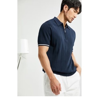 Ánh Sáng Hàn Quốc Sang Trọng Dệt Kim Băng Lụa POLO Áo Sơ Mi Nam Ánh Sáng Trưởng Thành Phong Cách Nửa Dây Kéo Ve Áo Nửa Tay Ôm Phù Hợp Với Quần Áo Áo Paul Áo Sơ Mi Hợp Thời Trang