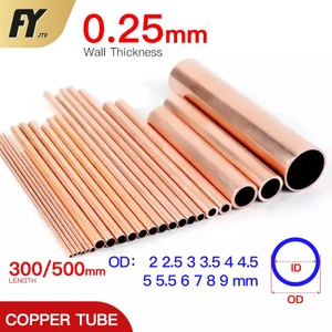 Ống Đồng Dày 0.25mm 300 500mm OD 2 2.5 3 3.5 4 4.5 5 5.5 6 7 8 9 10mm Siêu Mỏng