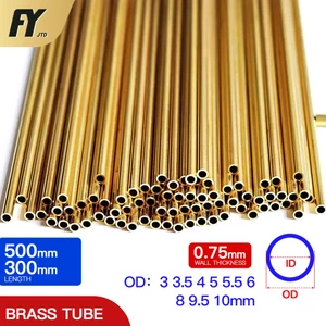 Ống Đồng Thau Tròn Dày 0.75mm 300 500mm OD 3 3.5 4 5 5 5.5 6 8 9.5 10mm Siêu Mỏng