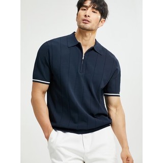 Ánh Sáng Hàn Quốc Sang Trọng Dệt Kim Băng Lụa POLO Áo Sơ Mi Nam Ánh Sáng Trưởng Thành Phong Cách Nửa Dây Kéo Ve Áo Nửa Tay Ôm Phù Hợp Với Quần Áo Áo Paul Áo Sơ Mi Hợp Thời Trang