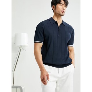 Ánh Sáng Hàn Quốc Sang Trọng Dệt Kim Băng Lụa POLO Áo Sơ Mi Nam Ánh Sáng Trưởng Thành Phong Cách Nửa Dây Kéo Ve Áo Nửa Tay Ôm Phù Hợp Với Quần Áo Áo Paul Áo Sơ Mi Hợp Thời Trang