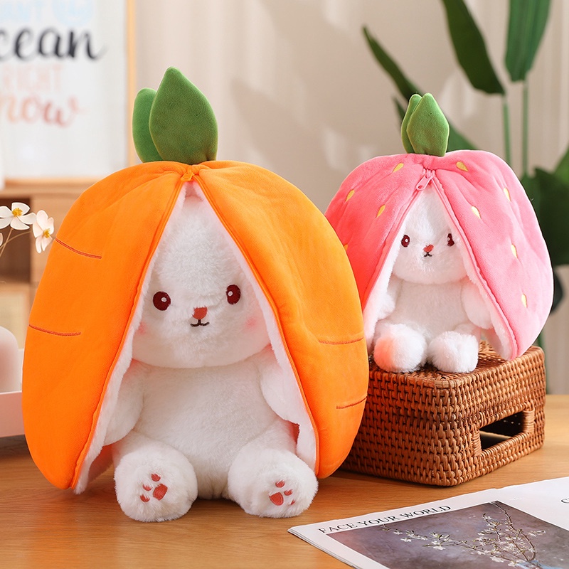 Rytanda 2 in 1 Gấu bông Thỏ Cà Rốt Thỏ trong củ cà rốt dâu tây Thỏ Plush Toy Quà sinh nhật dễ thương Rabbit plush toys