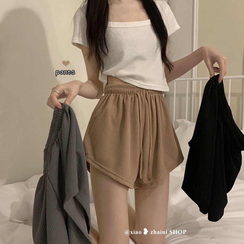 Dây rút màu đen Quần thường ngày dành cho nữ Mùa hè mới Quần ống rộng Quần short thể thao