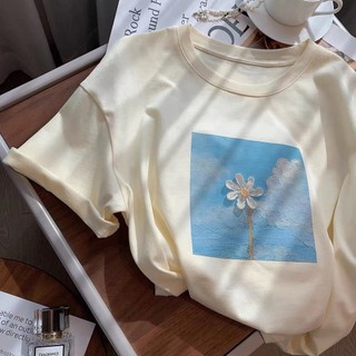 Áo Thun Cotton Trắng Tay Ngắn Dáng Rộng In Họa Tiết Tranh Sơn Dầu Ba Chiều Phong Cách Hàn Quốc Thời Trang Mùa Hè Mới Cho Nữ