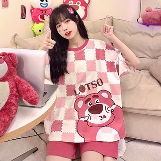 Bộ Đồ Ngủ Tay Ngắn Dáng Rộng In Họa Tiết Gấu Và Dâu Tây Cỡ Lớn Thời Trang Mùa Hè 2023 Mới