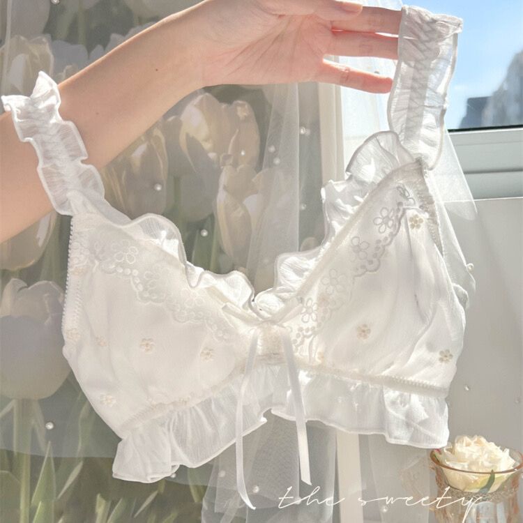 Áo Ngực Ren Mỏng Không Dây Màu Trắng Phong Cách Nhật Bản Ngọt Ngào Cho Nữ
