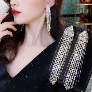 Bông Tai Dáng Dài Đính Đá Phối Tua Rua Phong Cách Âu Mỹ Thời Trang