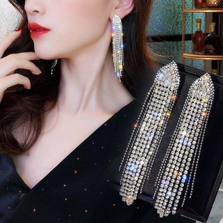 Bông Tai Dáng Dài Đính Đá Phối Tua Rua Phong Cách Âu Mỹ Thời Trang