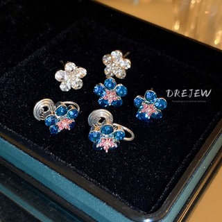 DREJEWsilver kim cương dát bông tai hoa thời trang Mori khí chất bông tai cá tính thiết kế thích hợp bông tai mới