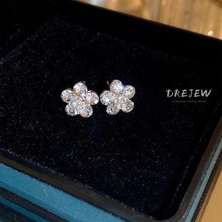DREJEWsilver kim cương dát bông tai hoa thời trang Mori khí chất bông tai cá tính thiết kế thích hợp bông tai mới