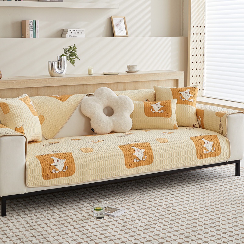 Vỏ Bọc Đệm Ghế Sofa Mùa Hè Bằng Lụa Lạnh Cao Su Lạnh Không Trượt Họa Tiết Hoạt Hình