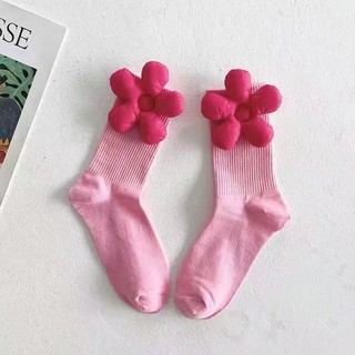 [oklife] [Tất nữ] Tất Cotton hoa ba chiều Dopamine màu kẹo Tất nữ ống giữa tất bắp chân nữ Tất hoa hồng cổ tích