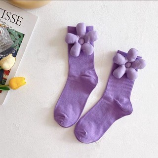 [oklife] [Tất nữ] Tất Cotton hoa ba chiều Dopamine màu kẹo Tất nữ ống giữa tất bắp chân nữ Tất hoa hồng cổ tích