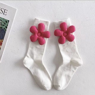 [oklife] [Tất nữ] Tất Cotton hoa ba chiều Dopamine màu kẹo Tất nữ ống giữa tất bắp chân nữ Tất hoa hồng cổ tích