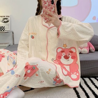 Bộ Đồ Ngủ Tay Dài Dáng Rộng In Họa Tiết Hoạt Hình Dễ Thương Cỡ Lớn Thời Trang Xuân Thu Cho Nữ