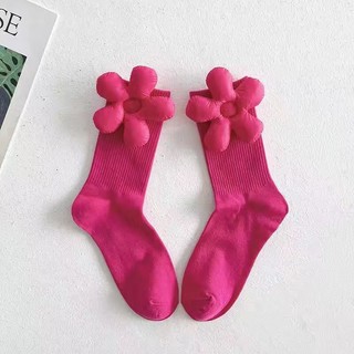 [oklife] [Tất nữ] Tất Cotton hoa ba chiều Dopamine màu kẹo Tất nữ ống giữa tất bắp chân nữ Tất hoa hồng cổ tích
