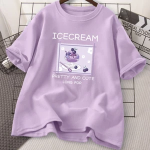 Áo Thun Cotton Tím Tay Ngắn Dáng Rộng Thời Trang Mùa Hè Cho Nữ