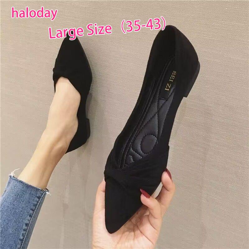 Giày Nữ Size Lớn 35-43✨Mũi Nhọn Giày Đế Bằng Nữ Phù Hợp Với Pure Desire Đen Đế Mềm Giày Công Sở 42 Giày Bà Bầu
