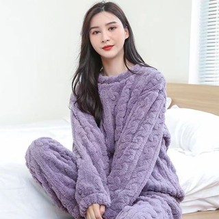 Bộ Đồ Ngủ Lông Cừu San Hô Nữ Thu Đông 2023 Lớp Lót Lông Cừu Dày Siêu Dày Mùa Đông Homewear Hai Mảnh Phù Hợp Với
